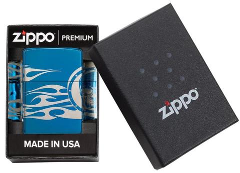 Zippo Tattoo Design High Polish Blue Pocket Lighter Zippo